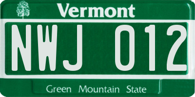 VT license plate NWJ012
