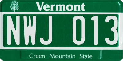 VT license plate NWJ013