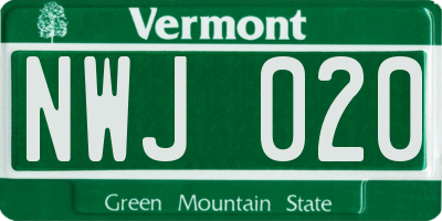 VT license plate NWJ020