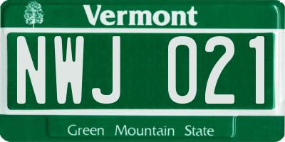 VT license plate NWJ021