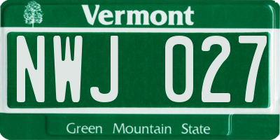 VT license plate NWJ027