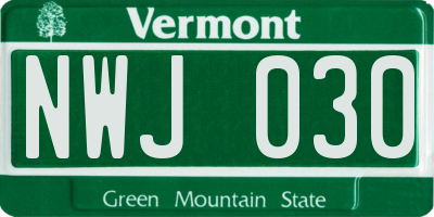 VT license plate NWJ030