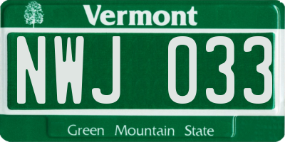 VT license plate NWJ033