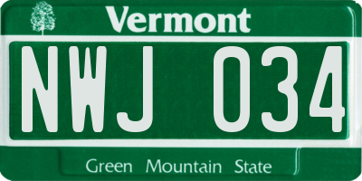 VT license plate NWJ034