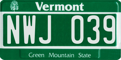 VT license plate NWJ039