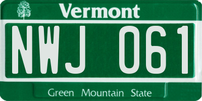 VT license plate NWJ061