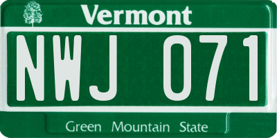 VT license plate NWJ071