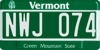 VT license plate NWJ074