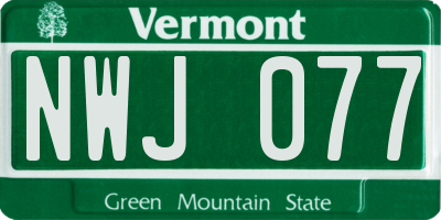 VT license plate NWJ077