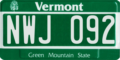 VT license plate NWJ092