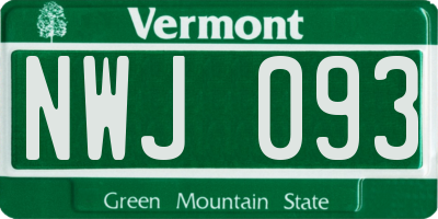 VT license plate NWJ093