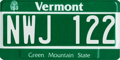VT license plate NWJ122