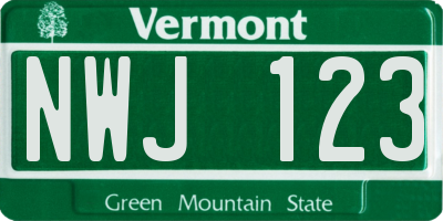 VT license plate NWJ123