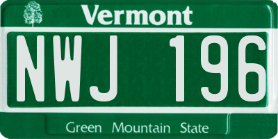 VT license plate NWJ196