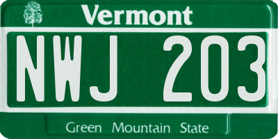 VT license plate NWJ203