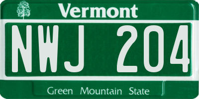 VT license plate NWJ204