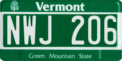 VT license plate NWJ206