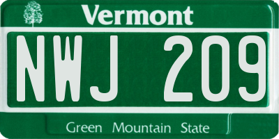 VT license plate NWJ209