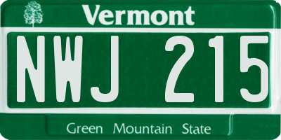 VT license plate NWJ215