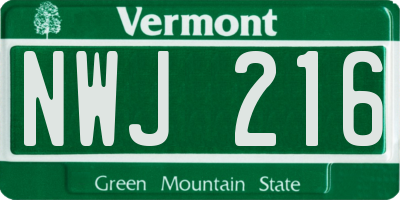VT license plate NWJ216