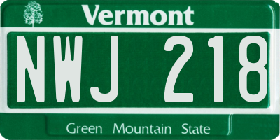 VT license plate NWJ218