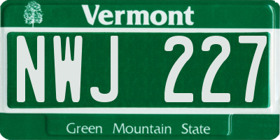 VT license plate NWJ227