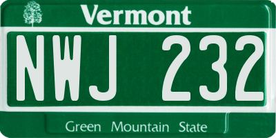 VT license plate NWJ232