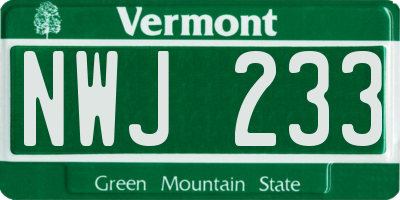 VT license plate NWJ233