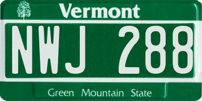 VT license plate NWJ288