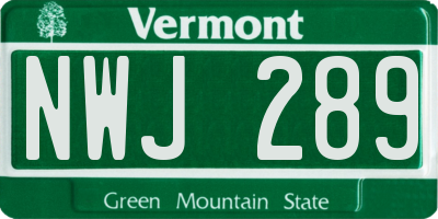 VT license plate NWJ289