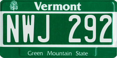 VT license plate NWJ292