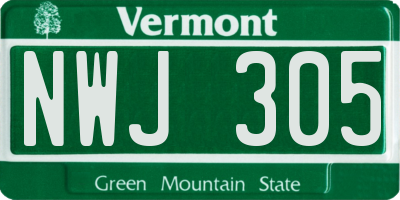 VT license plate NWJ305