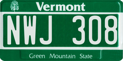 VT license plate NWJ308