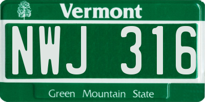 VT license plate NWJ316