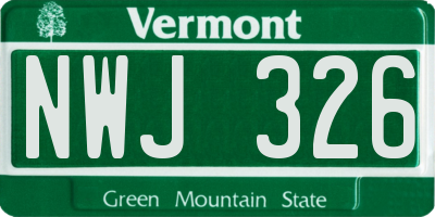 VT license plate NWJ326