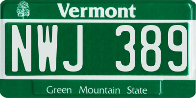 VT license plate NWJ389