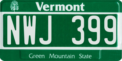 VT license plate NWJ399