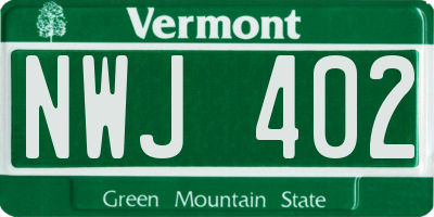 VT license plate NWJ402