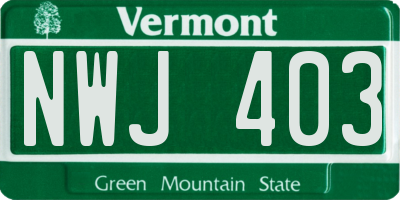 VT license plate NWJ403