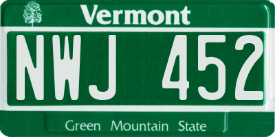 VT license plate NWJ452