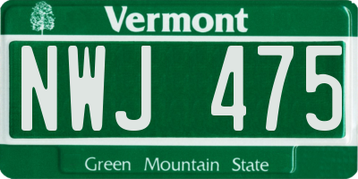 VT license plate NWJ475
