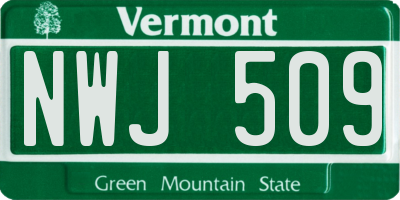 VT license plate NWJ509