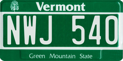 VT license plate NWJ540