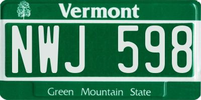 VT license plate NWJ598