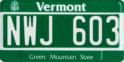 VT license plate NWJ603