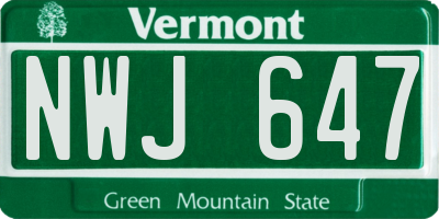 VT license plate NWJ647