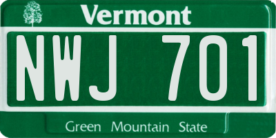 VT license plate NWJ701