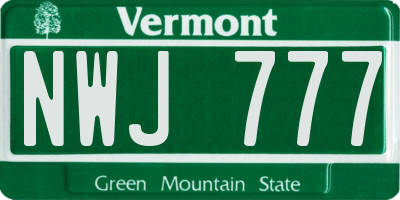 VT license plate NWJ777