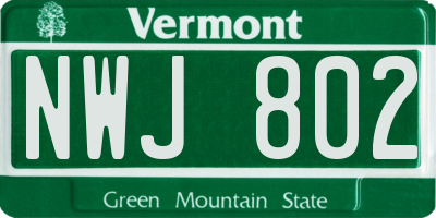 VT license plate NWJ802