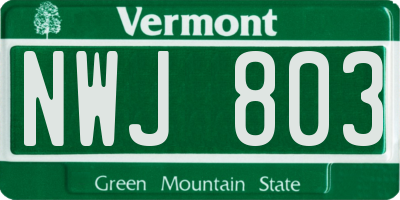 VT license plate NWJ803